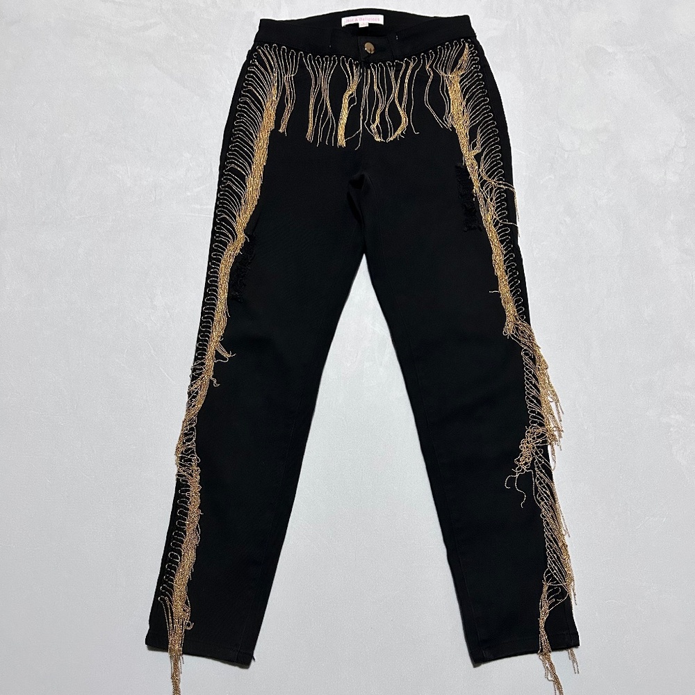 NEW BLACK DISTRESSED STRAIGHTLEG JEANS W/ GOLD BY HOT DELICIOUS - RIPPED JEANS